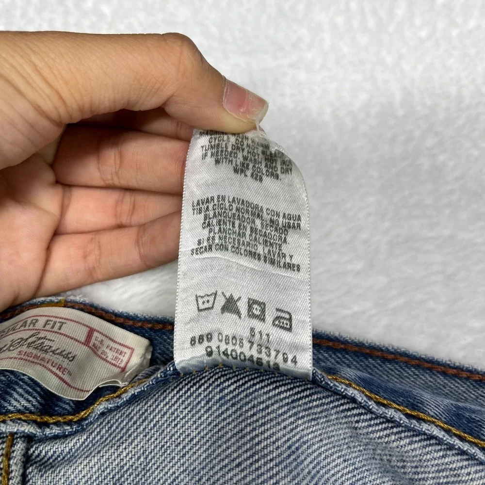 Levi Strauss Signature Jeans Men 35X32 Blue Denim Cotton Pockets Zip Fly - Flaws